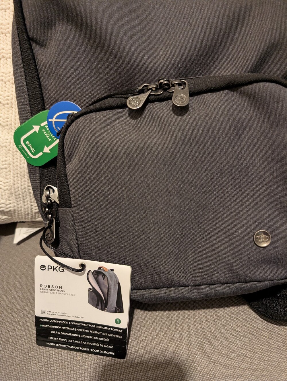 PKG Robson Large Crossbody Laptop Backpack in Dark Gray
